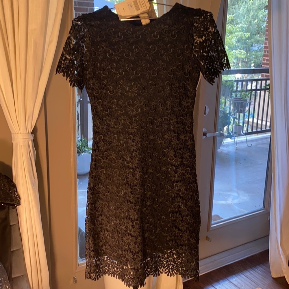 Zara Collection black lace shortsleeve dress cocktail wedding dressy NWT Small​​ - Picture 4 of 15